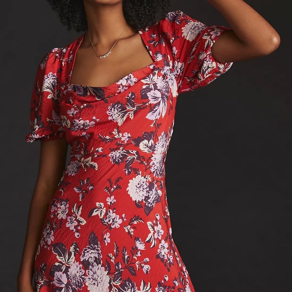 Anthropologie Maeve Puff-Sleeve Midi Dress - Red Floral | Size 6 - Picture 2 of 13